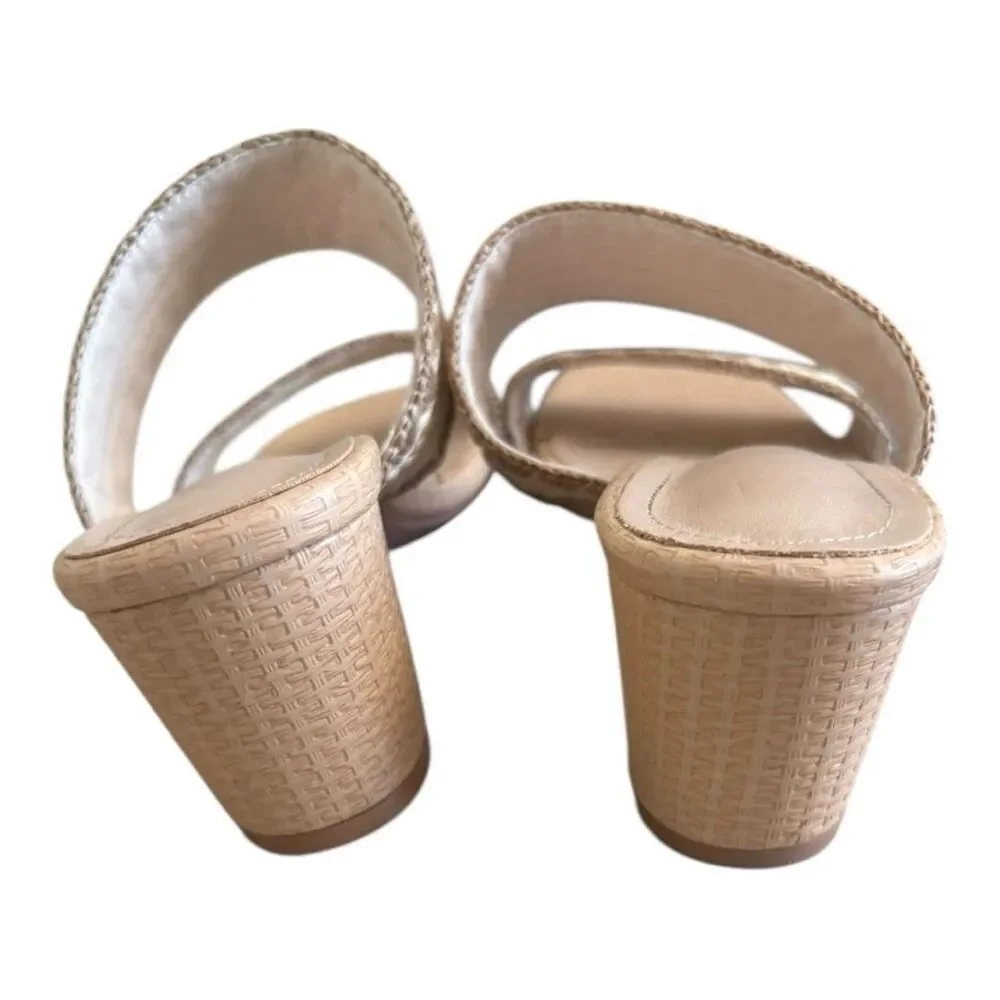 N.N.G Braided Tan Chunky Heel Square Toe Leather Woven Heels Mules Slides